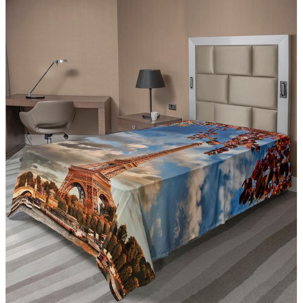 Abakuhaus Lenzuolo Torre Eiffel, Torre Eiffel Barca Senna Cloudscape Vacanze Destinazione Turistica, Morbido E Confortevole Lenzuolo Superiore Per Un Letto Decorativo 1 Pezzo 260 Cm X 168 Cm, Arancione Scuro Cannella-image
