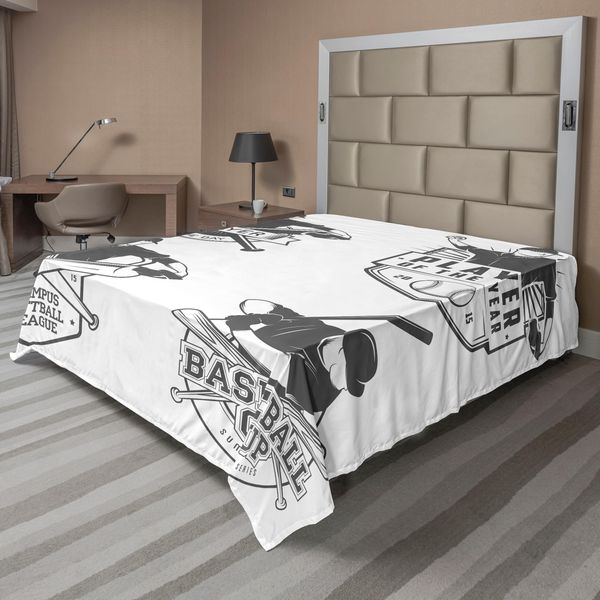 Abakuhaus Lenzuolo Sportivo, Etichetta Vintage Da Baseball E Softball Con Tema Championship Winner Victory, Lenzuolo Morbido E Confortevole Per Un Letto Decorativo 1 Pezzo 266 Cm X 260 Cm, Grigio Antracite Bianco-image