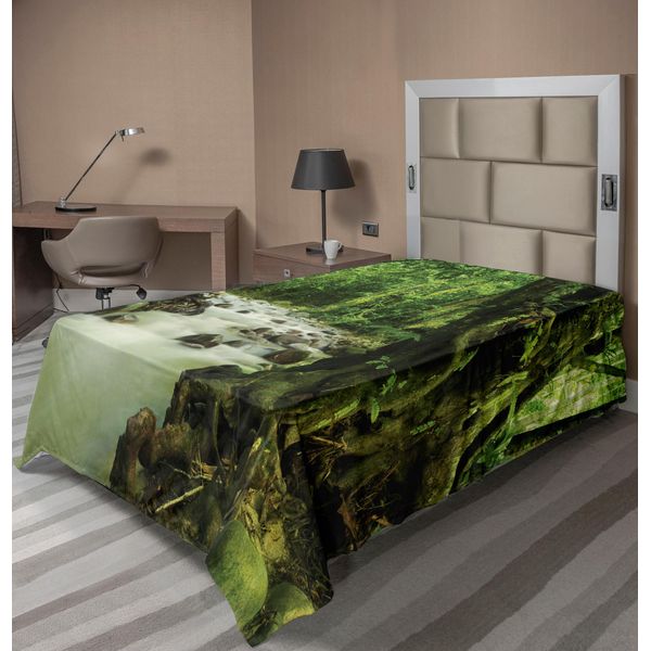 Abakuhaus Lenzuolo Rainforest, Foresta Pluviale Tropicale E Fiume Rocky Nello Stato Di Selangor, Malesia Asian Wilderness, Lenzuolo Morbido E Confortevole Per Un Letto Decorativo 1 Pezzo 190 Cm X 100 Cm, Verde Marrone-image