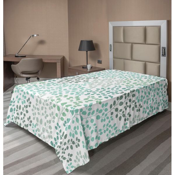 Abakuhaus Lenzuolo, Motivo Con Foglie, Silhouette, Tema Naturale, Fogliame, Foresta, Lenzuolo Morbido E Confortevole Per Un Letto Decorativo, 1 Pezzo, 260 Cm X 168 Cm, Verde Salvia Turchese-image