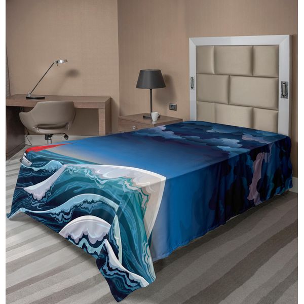 Abakuhaus Lenzuolo Con Barca A Vela, Paesaggio Notturno Con Barca A Vela E Cielo Tempestoso Illustrazione Cartoon, Lenzuolo Morbido E Confortevole Per Un Letto Decorativo 1 Pezzo 190 Cm X 100 Cm, Blu Petrolio Verde Acqua-image