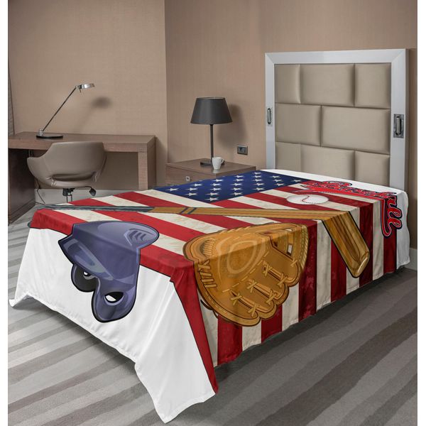 Abakuhaus Lenzuolo Sportivo, Bandiera Americana E Grafica Del Torneo Di Baseball, Lenzuolo Morbido E Confortevole Per Un Letto Decorativo 1 Pezzo 260 Cm X 168 Cm, Multicolore-image