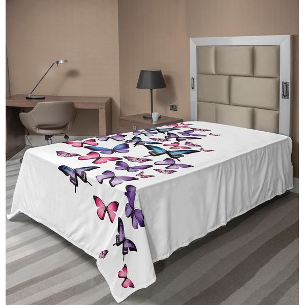 Abakuhaus Lenzuolo Con Farfalle, Diverse Farfalle Con Ali Naturali Compagna Femminile, Lenzuolo Superiore Morbido E Confortevole Per Un Letto Decorativo 1 Pezzo 260 Cm X 168 Cm, Blu Lilla Rosa-image