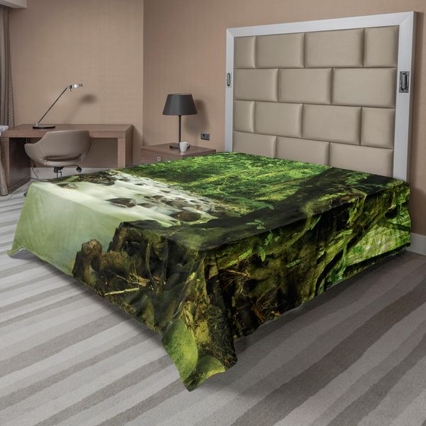 Abakuhaus Lenzuolo Rainforest, Foresta Pluviale Tropicale E Fiume Rocky Nello Stato Di Selangor, Malesia Asian Wilderness, Lenzuolo Morbido E Confortevole Per Un Letto Decorativo 1 Pezzo 260 Cm X 228 Cm, Verde Marrone-image