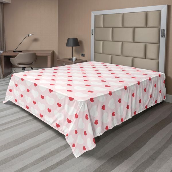 Abakuhaus Amore Lenzuola, Piccoli Grandi Cuori Amore Femminile Classico Incontro Impegno Ispirato, Morbido E Confortevole Lenzuolo Superiore Per Un Letto Decorativo 1 Pezzo 275 Cm X 260 Cm, Rosa Rossa Bianca-image