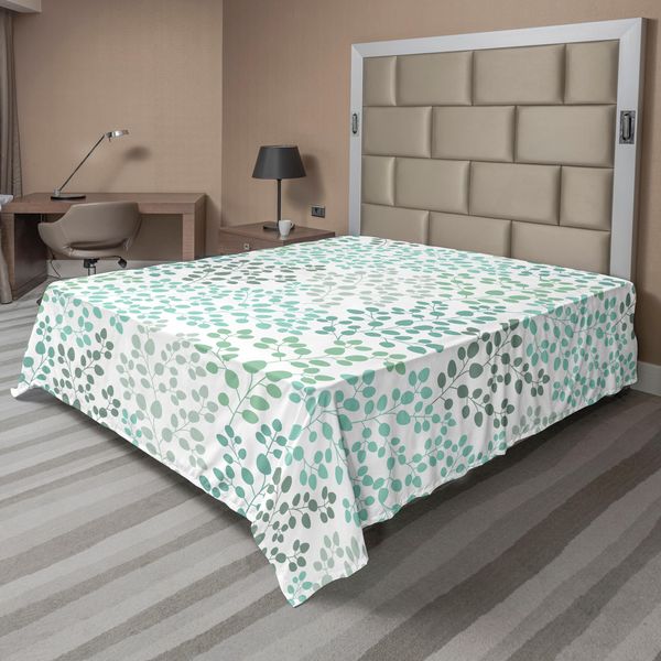 Abakuhaus Lenzuolo, Motivo Con Foglie, Silhouette, Tema Naturale, Fogliame, Foresta, Lenzuolo Morbido E Confortevole Per Un Letto Decorativo, 1 Pezzo, 266 Cm X 260 Cm, Verde Salvia Turchese-image