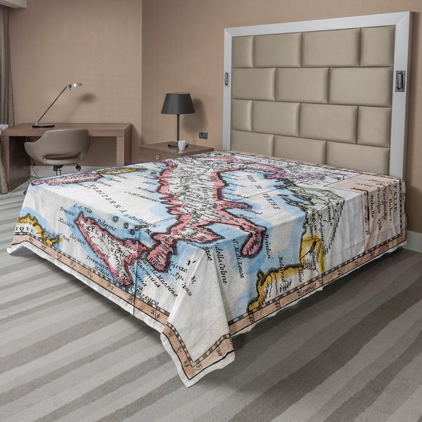 Abakuhaus Lenzuolo Fernweh, Mappa Colorata Dell'italia Del Xviii Secolo, Stampa Del Geografo Francese Vaugondy, Lenzuolo Morbido E Confortevole Per Un Letto Decorativo, 1 Pezzo, 275 Cm X 260 Cm, Multicolore-image