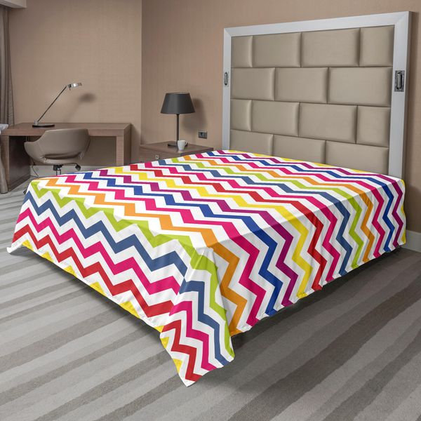 Abakuhaus Lenzuolo Angolare, Motivo A Zig Zag Arcobaleno Colorato Divertimento Festivo Design Artistico, Lenzuolo Morbido E Confortevole Per Un Letto Decorativo 1 Pezzo 260 Cm X 228 Cm, Multicolore-image