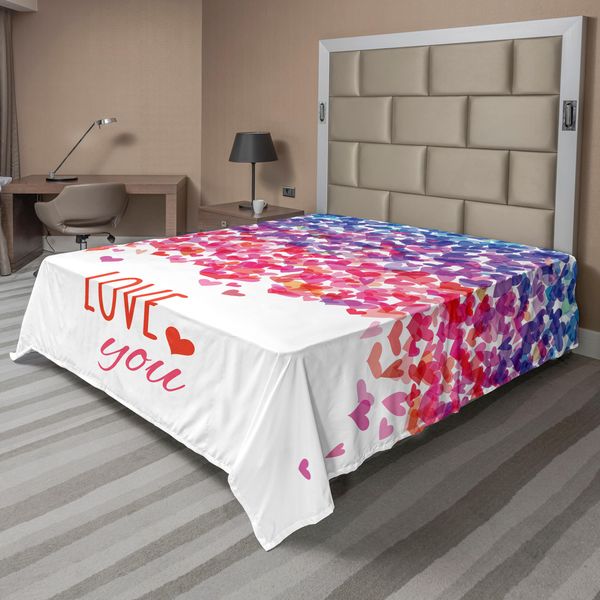 Abakuhaus Amore Lenzuola, Cuori E Amore Messaggio San Valentino Romantico Ispirato Primavera Arte, Morbido E Confortevole Lenzuolo Superiore Per Un Letto Decorativo 1 Pezzo 275 Cm X 260 Cm, Multicolore-image
