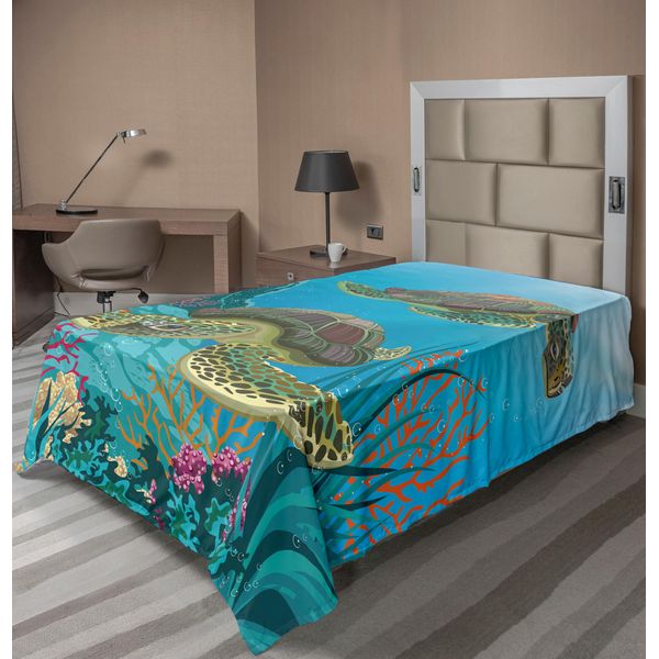 Abakuhaus Lenzuolo Con Animali Marini, Illustrazione Di Due Tartarughe Marine, Stampa Di Animali Selvatici Sott'acqua, Lenzuolo Morbido E Confortevole Per Un Letto Decorativo 1 Pezzo 260 Cm X 168 Cm, Multicolore-image