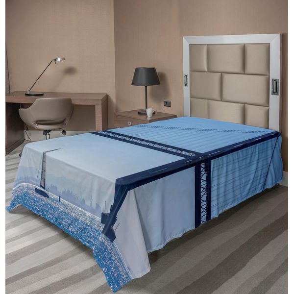 Abakuhaus Lenzuolo Con Barca A Vela, San Francisco Bay Bridge Barca A Vela Dal Molo 7 In California Usa Stampa Fotografica Di Monumenti, Lenzuolo Morbido E Confortevole Per Un Letto Decorativo 1 Pezzo 260 Cm X 168 Cm, Blu-image