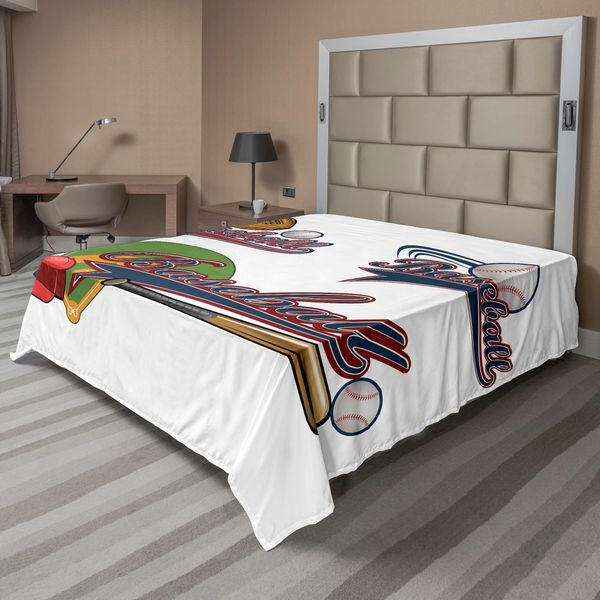 Abakuhaus Lenzuolo Sportivo, Palla Da Baseball, Mazza Da Baseball, Palla Dura, Forniture Per Allenamento, Squadra, Diversi Modelli, Lenzuolo Morbido E Confortevole Per Un Letto Decorativo, 1 Pezzo, 260 Cm X 228 Cm, Multicolore-image