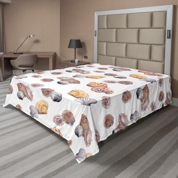 Abakuhaus Lenzuolo Con Conchiglie, Motivo Conchiglie, Illustrazione Vacanza Al Mare, Sfondo Marino, Lenzuolo Morbido E Confortevole Per Un Letto Decorativo, 1 Pezzo, 266 Cm X 260 Cm, Bianco Margherita Malva-image