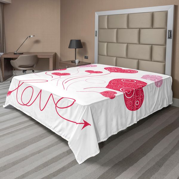 Abakuhaus Lenzuolo Matrimoniale, Forma A Cuore, Stampa Retrò Con Tema Festivo, Lenzuolo Morbido E Confortevole Per Un Letto Decorativo, 1 Pezzo, 244 Cm X 205 Cm, Magenta, Rosa, Bianco-image