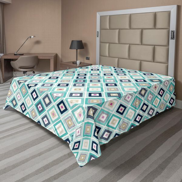 Abakuhaus Lenzuolo Turchese, Pois, Rombi, Forme A Diamante, Motivi Geometrici Colorati, Grafica, Lenzuolo Morbido E Confortevole Per Un Letto Decorativo, 1 Pezzo, 244 Cm X 205 Cm, Multicolore Turchese-image