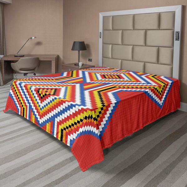Abakuhaus Lenzuolo Tribale, Motivo Tradizionale Azteco Americano A Mosaico, Immagine Simbolica Etnica, Lenzuolo Morbido E Confortevole Per Un Letto Decorativo, 1 Pezzo, 266 Cm X 260 Cm, Multicolore-image