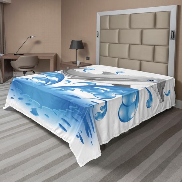 Abakuhaus Lenzuolo Con Animali Marini, Delfino Che Salta, Personaggi Animali, Stile Cartoon, Spruzzi D'acqua, Estate Dei Bambini, Lenzuolo Morbido E Confortevole Per Un Letto Decorativo, 1 Pezzo, 244 Cm X 205 Cm, Blu Grigio-image