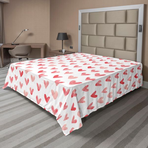 Abakuhaus Lenzuolo Matrimoniale, Cuore Retrò Dipinto Decorativo Amore Forma Semplice Design Minimalista Grafico, Lenzuolo Superiore Morbido E Confortevole Per Un Letto Decorativo 1 Pezzo 266 Cm X 260 Cm, Corallo Scuro Bianco-image