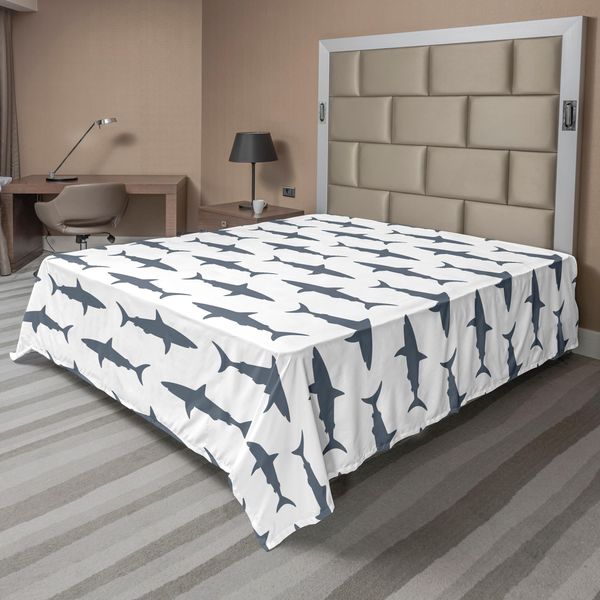 Abakuhaus Lenzuolo Con Animali Marini, Squali, Sagome Potente Pericoloso Vita Selvaggia Nuoto, Lenzuolo Morbido E Confortevole Per Un Letto Decorativo 1 Pezzo 266 Cm X 260 Cm, Grigio Antracite Bianco-image