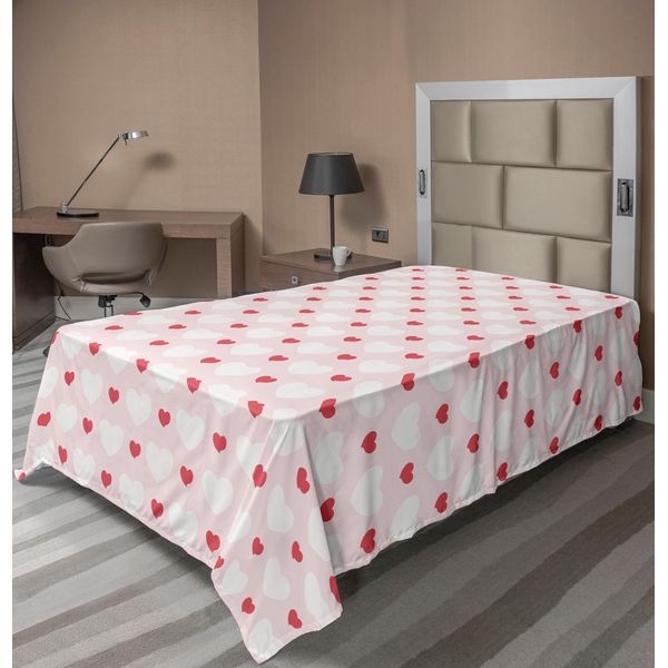 Abakuhaus Amore Lenzuola, Piccoli Grandi Cuori Amore Femminile Classico Incontro Impegno Ispirato, Morbido E Confortevole Lenzuolo Superiore Per Un Letto Decorativo 1 Pezzo 260 Cm X 168 Cm, Rosa Rossa Bianca-image