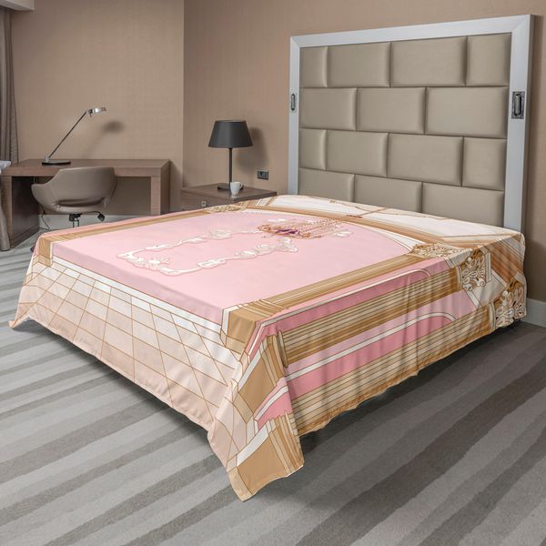 Abakuhaus Lenzuolo Da Letto Princess, Interno Della Sala Da Ballo Del Castello Magico, Lampadari, Colonne, Regno, Stampa, Lenzuolo Morbido E Confortevole Per Un Letto Decorativo, 1 Pezzo, 266 Cm X 260 Cm, Pesca Cipria Rosa-image