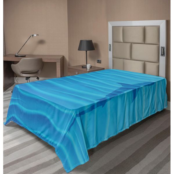 Abakuhaus Lenzuolo Con Motivi Marini, Sagoma Di Squalo Tra Le Onde Dell'acqua, Stampa Grafica Con Motivi Marini, Lenzuolo Morbido E Confortevole Per Un Letto Decorativo, 1 Pezzo, 260 Cm X 168 Cm, Blu-image