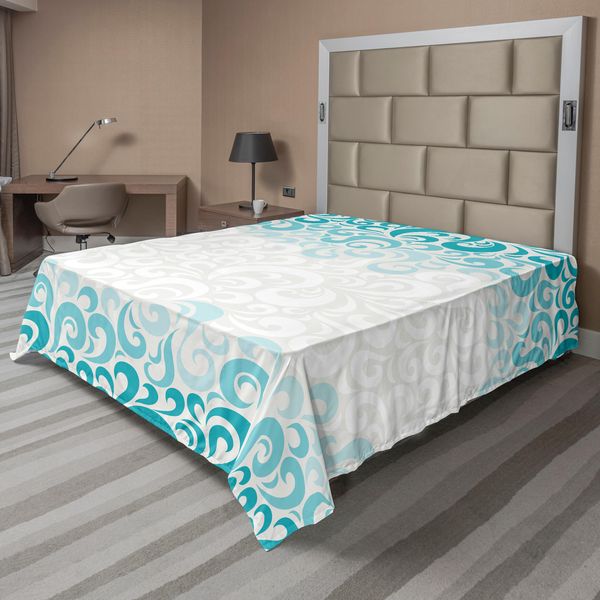 Abakuhaus Lenzuolo Turchese, Motivo Floreale Astratto, Illustrazione Artistica Classica, Lenzuolo Morbido E Confortevole Per Un Letto Decorativo, 1 Pezzo, 266 Cm X 260 Cm, Verde Acqua, Turchese, Bianco-image