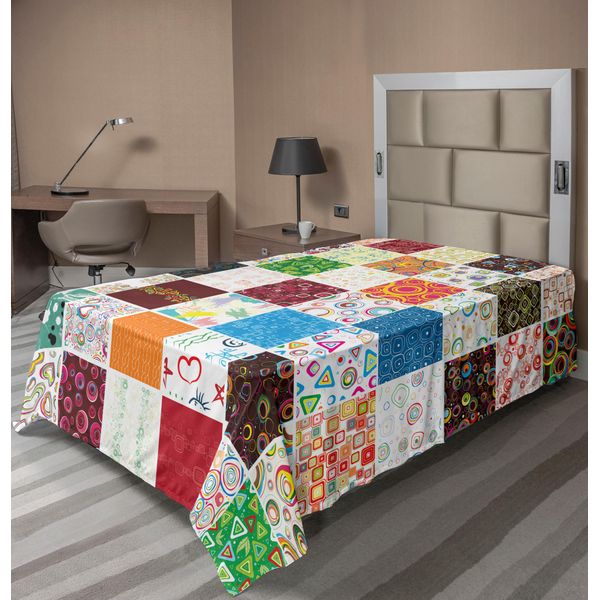 Lenzuolo Retrò Abakuhaus, Grande Patchwork Con Motivi Tradizionali Classici, Vintage E Festivi, Morbido E Confortevole Lenzuolo Superiore Per Un Letto Decorativo 1 Pezzo 260 Cm X 168 Cm, Multicolore-image