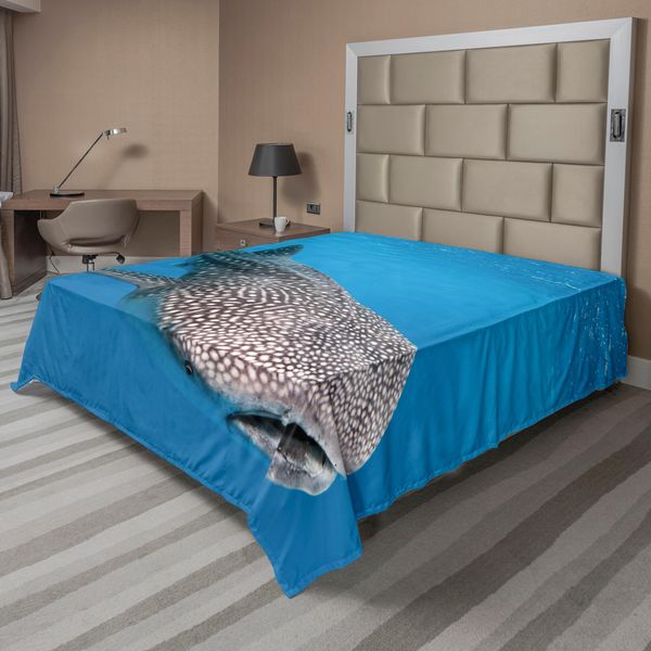 Abakuhaus Lenzuolo Con Animali Marini, Squalo Balena Predators Hunter Acqua Cristallina Sotto Il Mare Stampa, Lenzuolo Morbido E Confortevole Per Un Letto Decorativo 1 Pezzo 260 Cm X 228 Cm, Blu-image