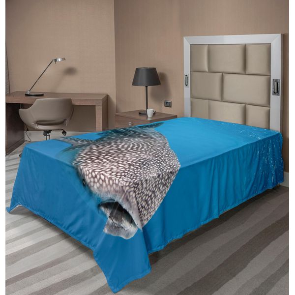 Abakuhaus Lenzuolo Con Animali Marini, Squalo Balena Predators Hunter Acqua Limpida Sotto Il Mare Stampa, Lenzuolo Morbido E Confortevole Per Un Letto Decorativo 1 Pezzo 190 Cm X 100 Cm, Blu-image