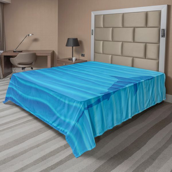Abakuhaus Lenzuolo Con Animali Marini, Sagoma Di Squalo Nelle Onde Dell'acqua, Stampa Grafica Con Vita Marina, Lenzuolo Morbido E Confortevole Per Un Letto Decorativo, 1 Pezzo, 260 Cm X 228 Cm, Blu-image