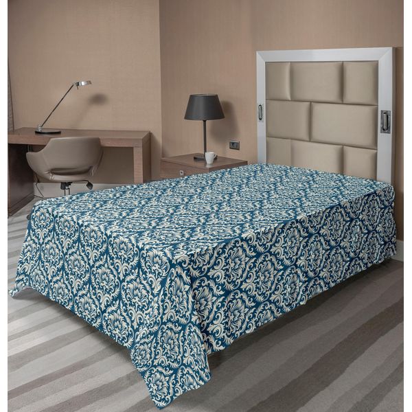 Abakuhaus Lenzuolo Vittoriano, Moderno Stile Country Art Estratto Illustrato Antiquariato Stampa Vintage, Morbido E Confortevole Lenzuolo Superiore Per Un Letto Decorativo 1 Pezzo 190 Cm X 100 Cm, Blu Navy Crema-image