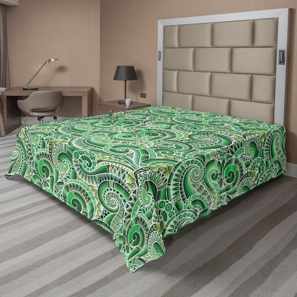 Abakuhaus Lenzuolo Asiatico, Classico Motivo Paisley Con Illustrazioni Floreali E Motivi Retrò, Lenzuolo Morbido E Confortevole Per Un Letto Decorativo, 1 Pezzo, 260 Cm X 228 Cm, Verde E Nero-image