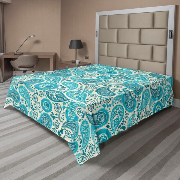 Abakuhaus Lenzuolo Turchese, Motivi Floreali Antichi, Motivi Etnici A Goccia Simili, Lenzuolo Superiore Morbido E Confortevole Per Un Letto Decorativo, 1 Pezzo, 275 Cm X 260 Cm, Acquamarina Verde Acqua-image