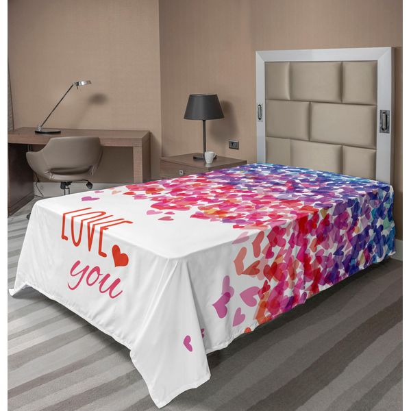 Abakuhaus Amore Lenzuola, Cuori E Amore Messaggio San Valentino Romantico Ispirato Primavera Arte, Morbido E Confortevole Lenzuolo Superiore Per Un Letto Decorativo 1 Pezzo 190 Cm X 100 Cm, Multicolore-image
