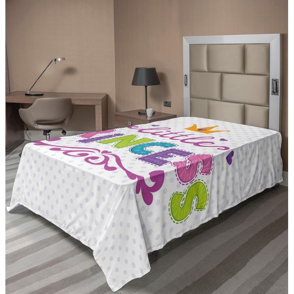 Abakuhaus Lenzuolo Da Letto Femminile, "Little Princess"" Scritta Su Sfondo A Pois Con Allegra Illustrazione, Morbido E Confortevole Lenzuolo Superiore Per Un Letto Decorativo 1 Pezzo 260 Cm X 168 Cm, Colore Fucsia Verde"-image