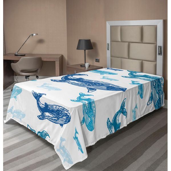 Abakuhaus Lenzuolo Con Animali Marini, Stampa Realistica E Colorata Di Balena, Animale Pericoloso, Lenzuolo Morbido E Confortevole Per Un Letto Decorativo, 1 Pezzo, 190 Cm X 100 Cm, Blu E Bianco-image