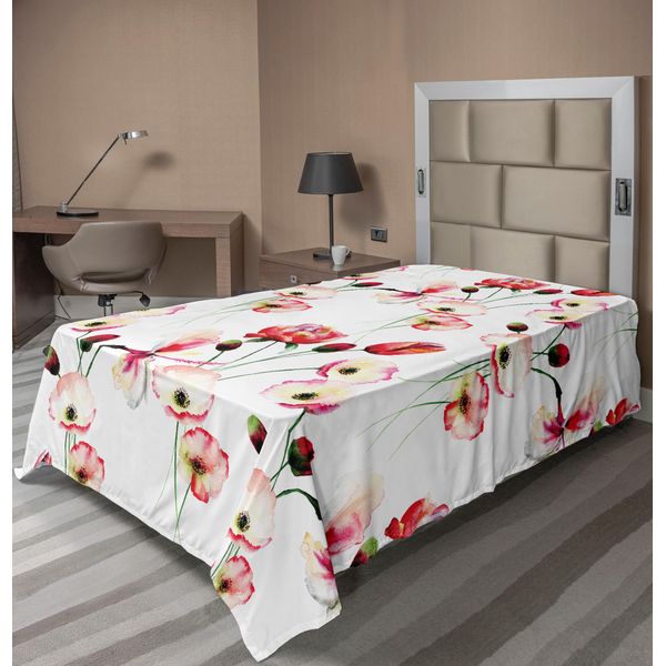 Abakuhaus Lenzuolo Con Fiori, Motivo Con Fiori Di Papavero E Rami, Stampa Effetto Acquerello, Lenzuolo Morbido E Confortevole Per Un Letto Decorativo, 1 Pezzo, 190 Cm X 100 Cm, Multicolore-image
