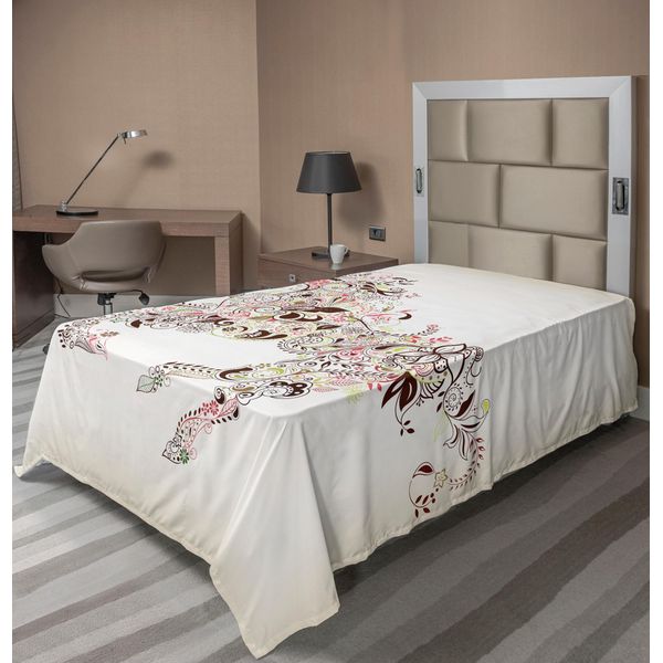 Abakuhaus Lenzuolo Astratto, Fiori Astratti Cavallo Fiori Foglia Decorativa Motivo Paisley Vortice Grafico, Lenzuolo Superiore Morbido E Confortevole Per Un Letto Decorativo 1 Pezzo 190 Cm X 100 Cm, Verde Marrone Marrone Rosa-image