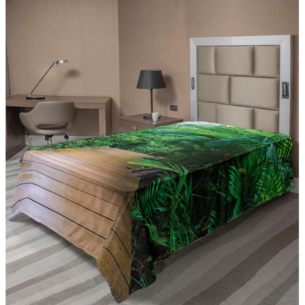 Abakuhaus Lenzuolo Jungle, Ponte Di Legno, Fuga Esotica, Sentiero Nella Natura Selvaggia, Piante Tropicali, Foresta Pluviale, Lenzuolo Morbido E Confortevole Per Un Letto Decorativo, 1 Pezzo, 190 Cm X 100 Cm, Marrone, Verde, Marrone Chiaro-image
