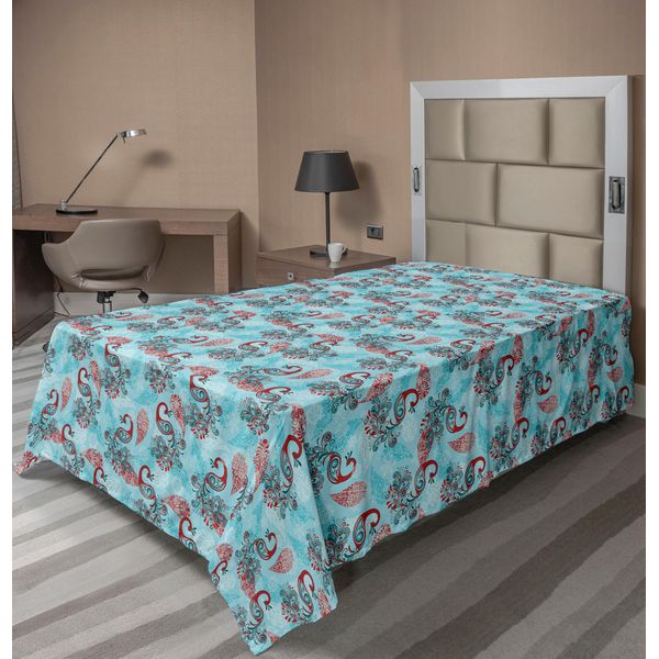 Abakuhaus Lenzuolo Peacock, Pavoni E Fiocchi Di Neve Motivo Classico Tradizionale Crystal Christmas Seasonal, Lenzuolo Morbido E Confortevole Per Un Letto Decorativo 1 Pezzo 190 Cm X 100 Cm, Azzurro Cielo Rosso-image