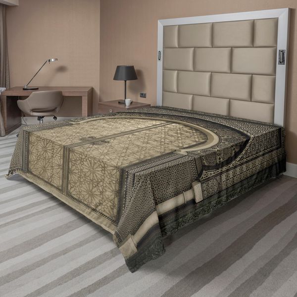 Abakuhaus Lenzuolo Marocchino, Motivo Geometrico Simmetrico Orientale, Lenzuolo Morbido E Confortevole Per Un Letto Decorativo, 1 Pezzo, 260 Cm X 228 Cm, Nero Seppia-image