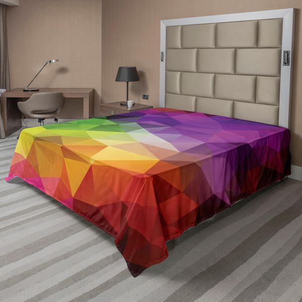 Abakuhaus Lenzuolo Astratto, Forme Geometriche Astratte Colorate Con Poligoni Triangolari Artistici, Lenzuolo Morbido E Confortevole Per Un Letto Decorativo 1 Pezzo 244 Cm X 205 Cm, Multicolore-image