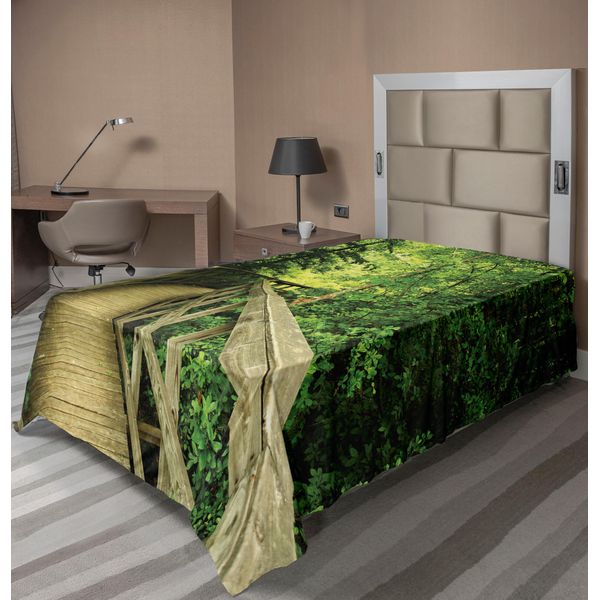 Abakuhaus Lenzuolo Naturale, Parco Scena Estiva Vista Ambiente Ecologia Natura Vacanza Avventura Scena, Lenzuolo Morbido E Confortevole Per Un Letto Decorativo 1 Pezzo 190 Cm X 100 Cm, Verde Kaki-image