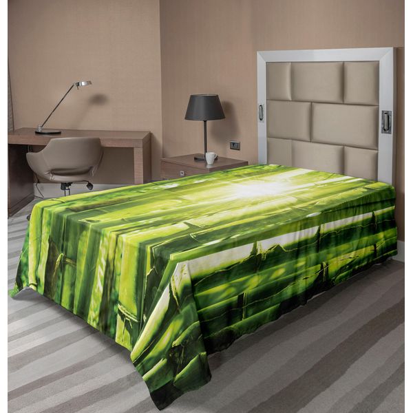 Abakuhaus Lenzuolo Asiatico, Foresta Di Bambù Asiatica, Raggi Di Sole, Scena Nella Giungla, Lenzuolo Morbido E Confortevole Per Un Letto Decorativo, 1 Pezzo, 190 Cm X 100 Cm, Verde Lime E Giallo-image