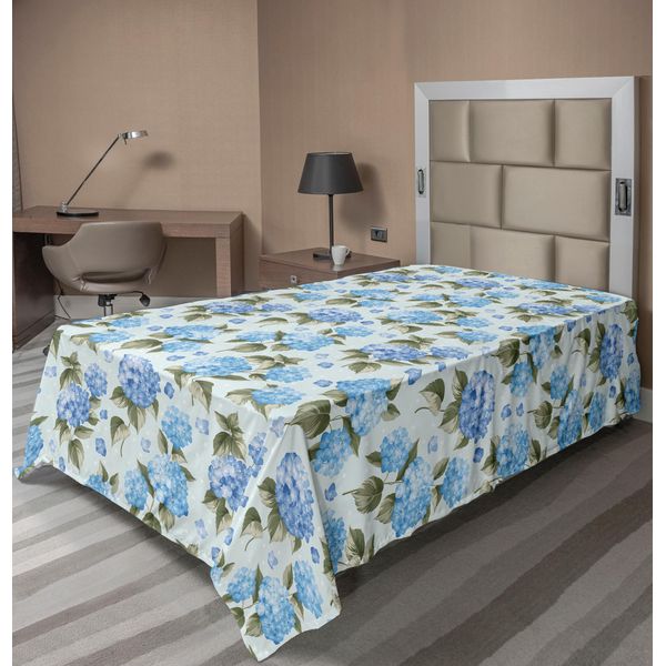 Abakuhaus Lenzuolo Con Fiori, Ortensie Sfondo Morbido Matrimonio Sposa Design Artistico, Lenzuolo Morbido E Confortevole Per Un Letto Decorativo 1 Pezzo 190 Cm X 100 Cm, Verde Reseda Azzurro-image
