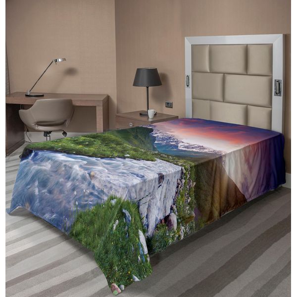 Abakuhaus Lenzuolo Asiatico, Gonne Colorate Con Cielo Nuvoloso Shkhara Svaneti Georgia Caucasus Mountains, Lenzuolo Superiore Morbido E Confortevole Per Un Letto Decorativo 1 Pezzo 190 Cm X 100 Cm, Verde Felce Azzurro-image