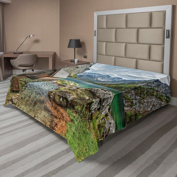 Abakuhaus Lenzuolo Con Paesaggio, Molo Sul Mare Con Piccola Baracca, Montagne, Germania, Natura Europea, Foto, Lenzuolo Morbido E Confortevole Per Un Letto Decorativo, 1 Pezzo, 260 Cm X 228 Cm, Multicolore-image