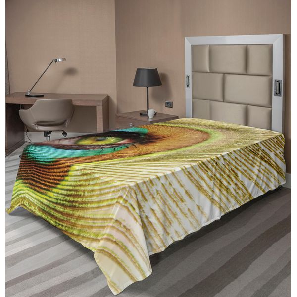 Abakuhaus Lenzuolo Peacock, Donna, L'occhio Creativo Astratto Illustrazione Guarda Attraverso La Piuma Di Pavone, Morbido E Confortevole Lenzuolo Superiore Per Un Letto Decorativo 1 Pezzo 190 Cm X 100 Cm, Verde Marrone Turchese-image
