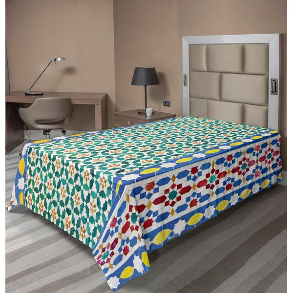 Abakuhaus Lenzuolo Marocchino, Mosaico Marocchino Colorato Da Parete, Stile Mediorientale, Artigianato Artistico, Stampa Verticale, Lenzuolo Morbido E Confortevole Per Un Letto Decorativo, 1 Pezzo, 260 Cm X 168 Cm, Multicolore-image